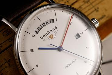 Preview: Bauhaus Herrenuhr Automatik mit Wochentagsanzeige und Lederarmband